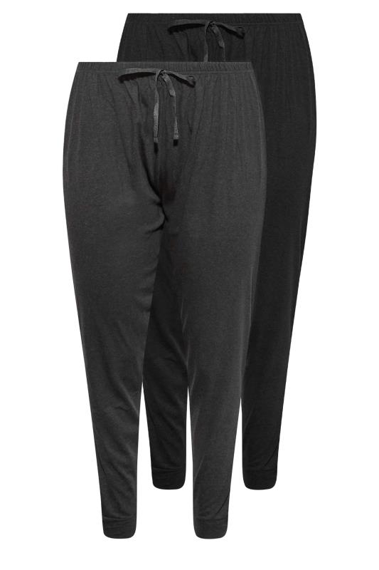 2 PACK Plus Size Black & Grey Cuffed Pyjama Bottoms | Yours Clothing 5