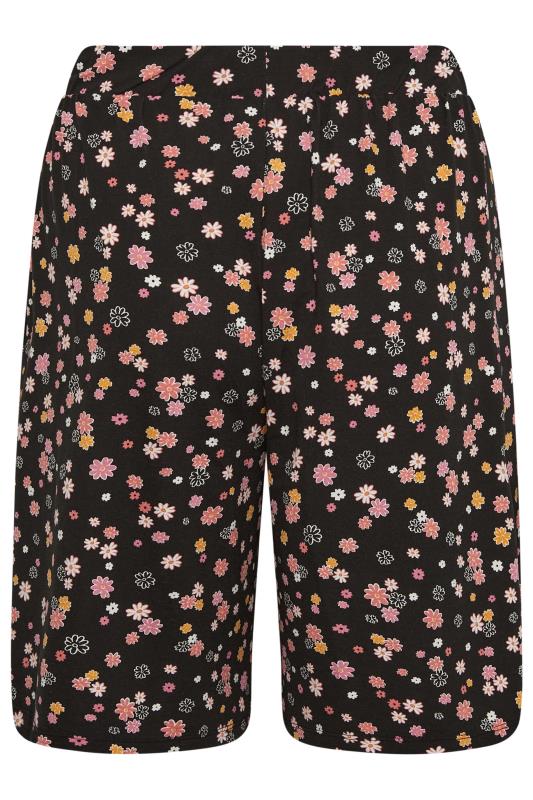 YOURS Curve Plus Size Black & Pink Ditsy Floral Print Jersey Shorts | Yours Clothing  6