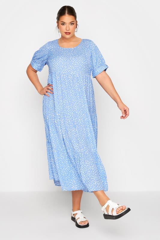 Plus Size  LIMITED COLLECTION Curve Blue Animal Markings Smock Tier Dress