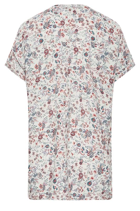 YOURS Curve Plus Size White Half Placket Floral Shirt | Yours Clothing