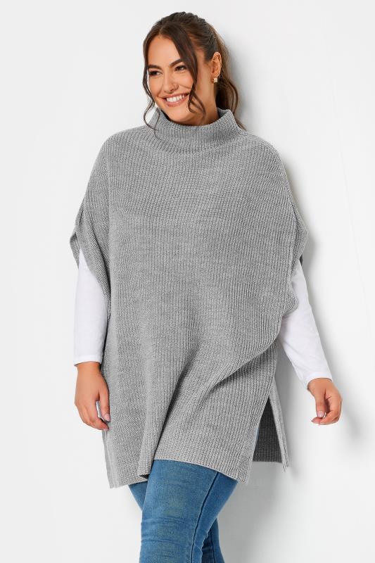  YOURS Curve Grey High Neck Knitted Vest Top