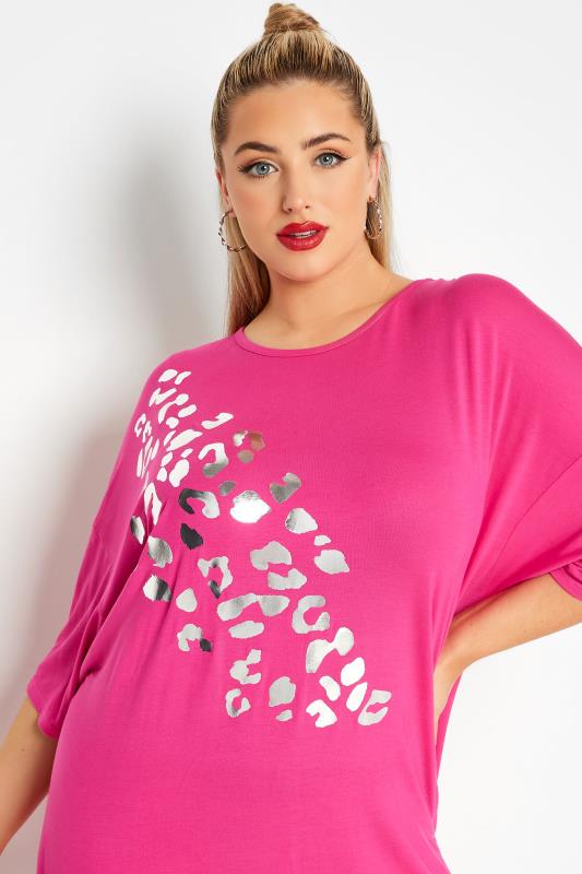 LIMITED COLLECTION Plus Size Hot Pink Foil Leopard Print Oversized T-Shirt | Yours Clothing  4