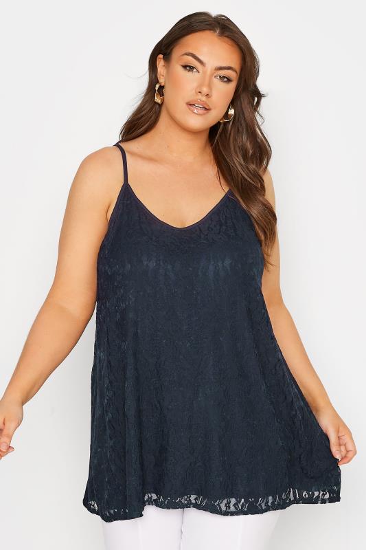 LIMITED COLLECTION Curve Navy Blue Lace Cami Top 1