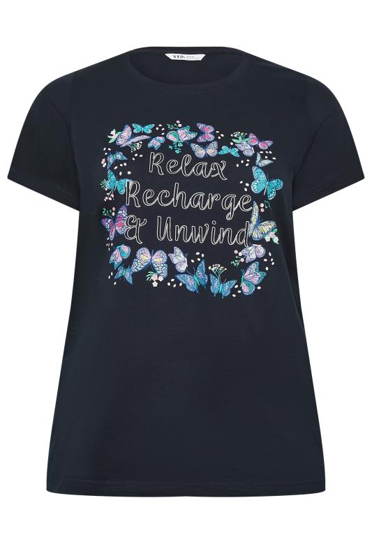 YOURS Curve Navy Blue 'Relax, Recharge & Unwind' Slogan Pyjama Top | Yours Clothing  11