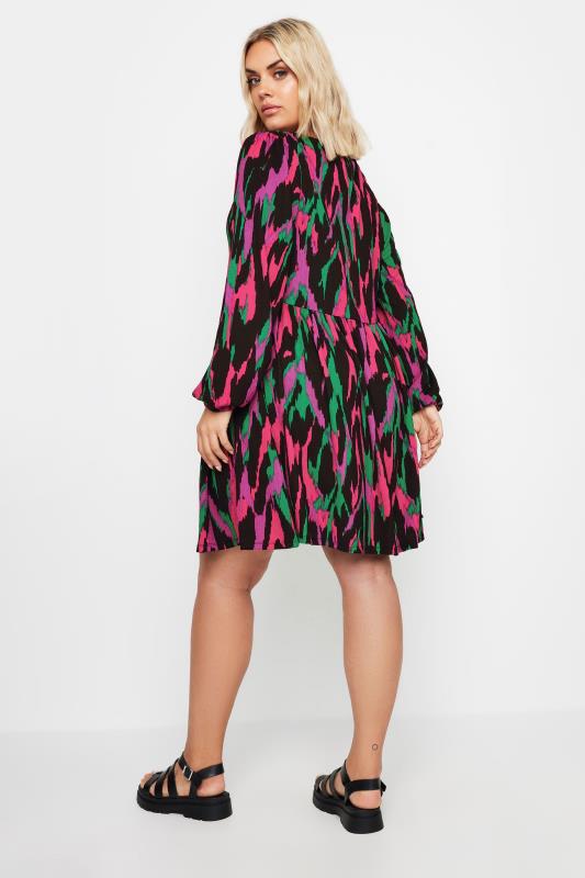 YOURS Plus Size Black Abstract Print Textured Tie Neck Dress | Yours Clothing 3