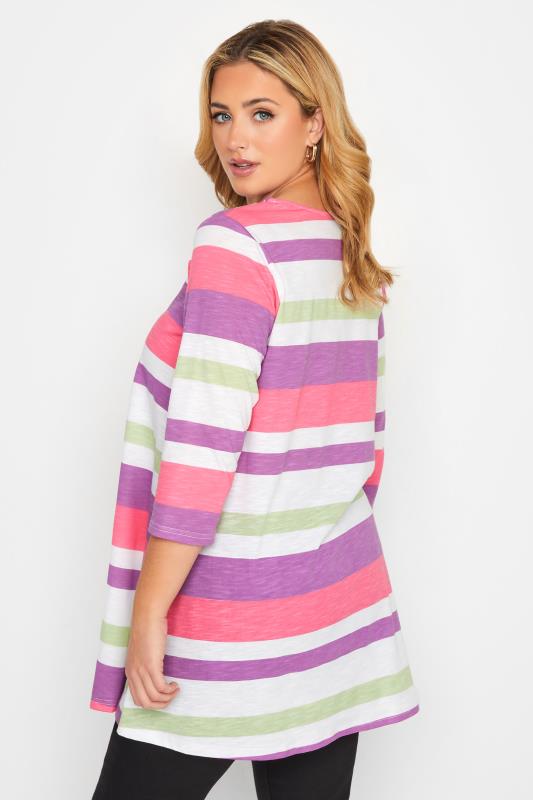 YOURS Plus Size White & Pink Stripe T-Shirt | Yours Clothing 3