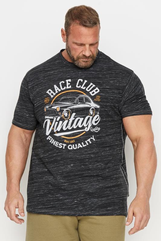  Grande Taille KAM Big & Tall Black 'Race Club' Slogan Short Sleeve T-Shirt