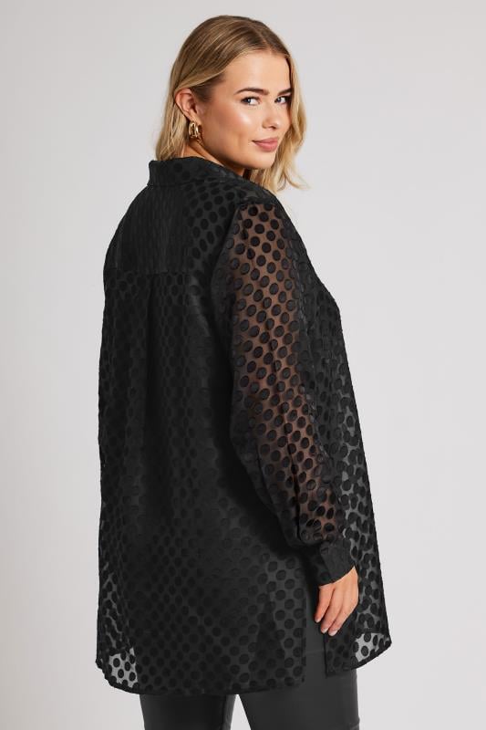 YOURS LONDON Plus Size Black Burnout Polka Dot Shirt | Yours Clothing  5