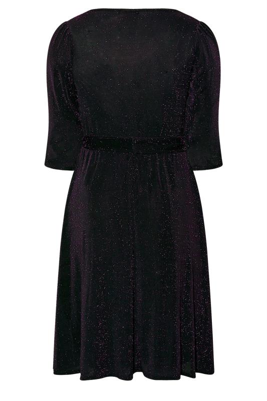 YOURS LONDON Curve Black & Purple Glitter Wrap Dress | Yours Clothing 7