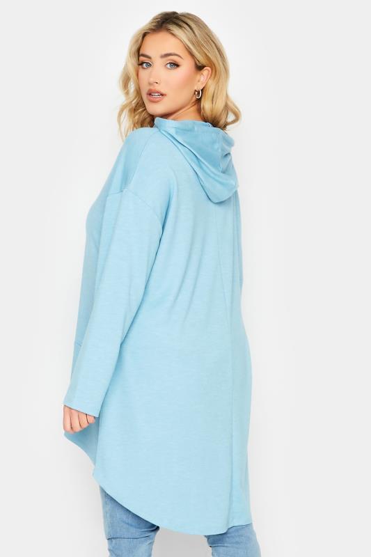 YOURS Plus Size Blue Metallic Cord Dipped Hem Hoodie | Yours Clothing 3