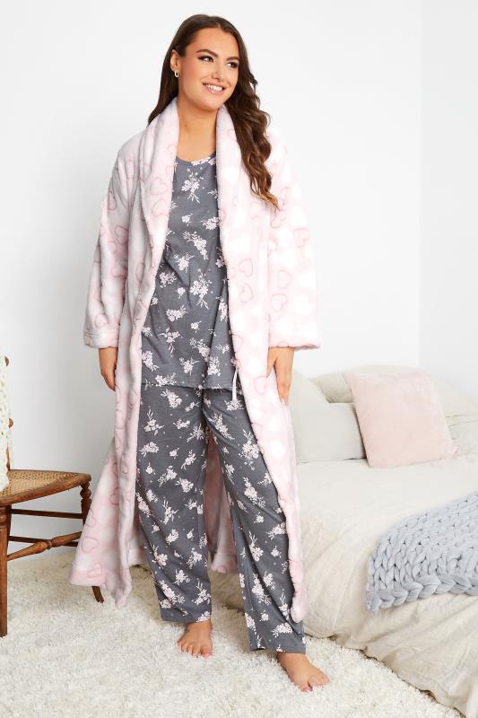 Plus Size Pink Heart Maxi Dressing Gown | Yours Clothing  3