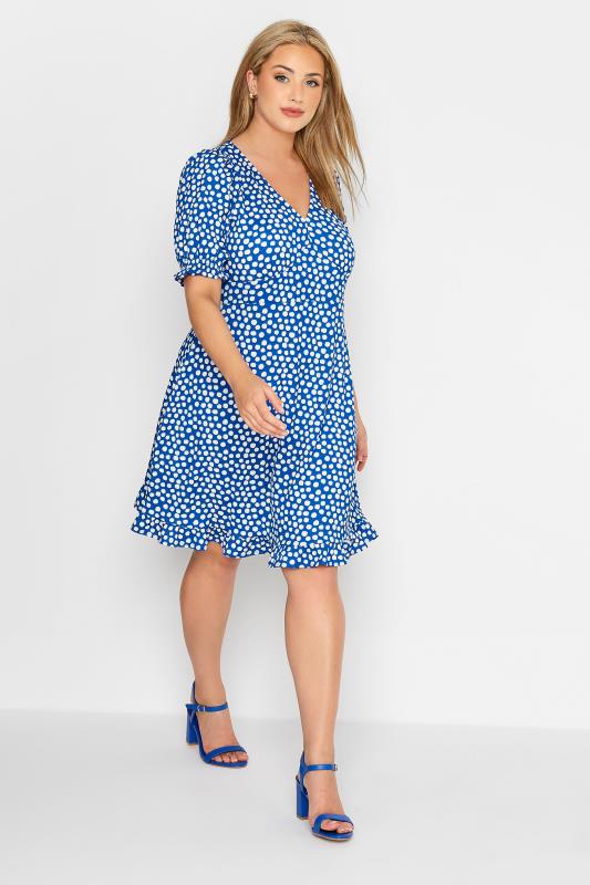 YOURS LONDON Plus Size Blue Polka Dot Tea Dress | Yours Clothing 2