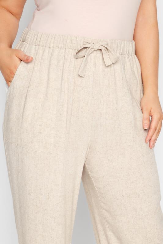 Plus Size Light Beige Brown Linen Wide Leg Trousers | Yours Clothing 3