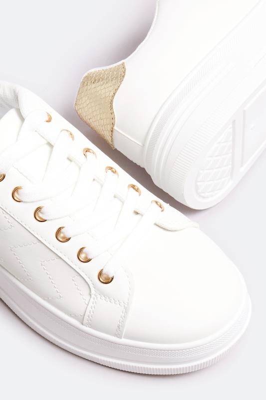 White & Gold Chevron Chunky Trainers In Extra Wide EEE Fit | Yours Clothing 6