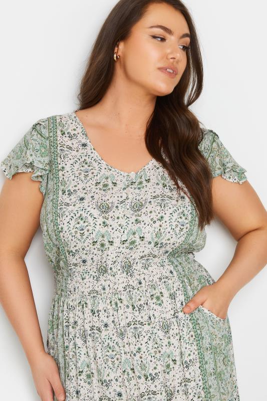 YOURS Plus Size Green Floral Print Crinkle Maxi Dress | Yours Clothing 5