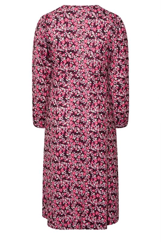 LIMITED COLLECTION Plus Size Pink Ditsy Ruched Midi Dress | Yours Clothing 7