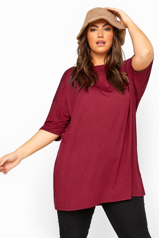 Wine Red Jersey Oversized T-Shirt | Yours Clothing