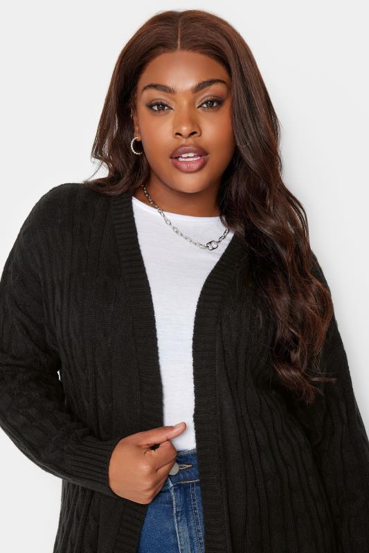 YOURS Plus Size Black Cable Knitted Maxi Cardigan | Yours Clothing 4