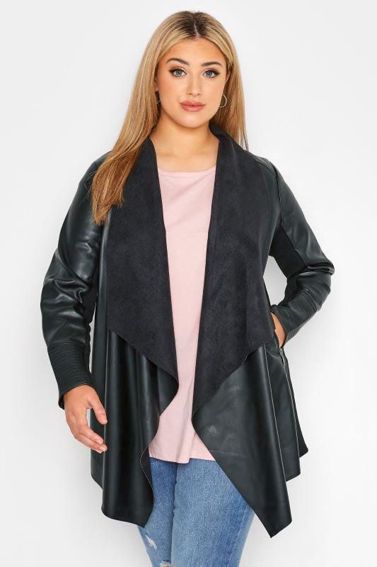 Curve Black Waterfall Faux Leather Jacket 1