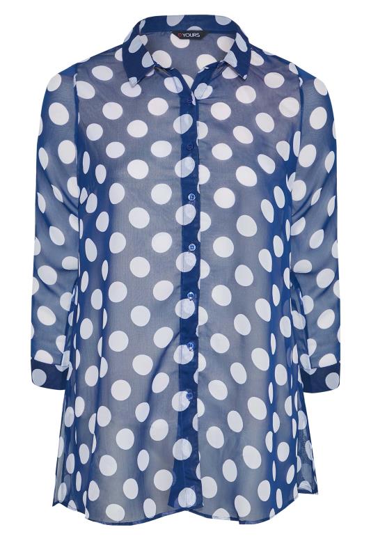 Plus Size Navy Blue Polka Dot Print Button Through Shirt | Yours Clothing 6