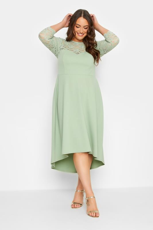  Grande Taille YOURS LONDON Curve Sage Green Lace Sweetheart Midi Dress