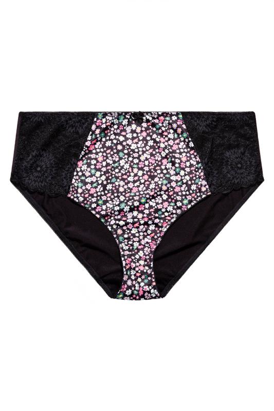 Plus Size Black Ditsy Floral Lace Mid Rise Full Briefs | Yours Clothing 4