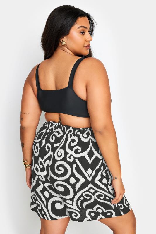 YOURS Plus Size Black Abstract Print Crinkle Tassel Shorts | Yours Clothing 3