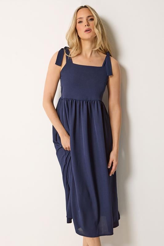  LTS Tall Navy Blue Tie Detail Midi Sundress