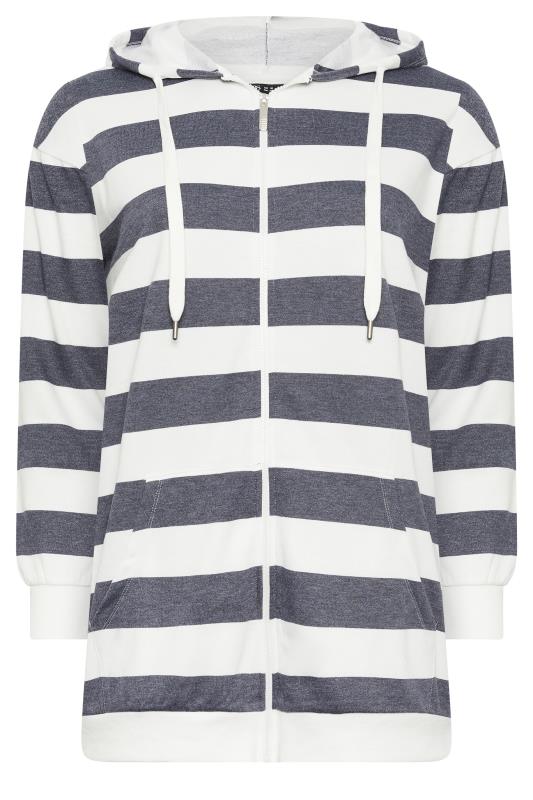 YOURS Plus Size Dark Blue Stripe Zip Through Hoodie | Yours Clothing 5