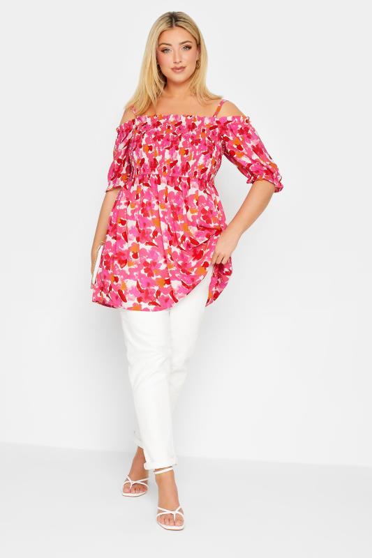 YOURS Plus Size Pink Floral Frill Cold Shoulder Top | Yours Clothing 3