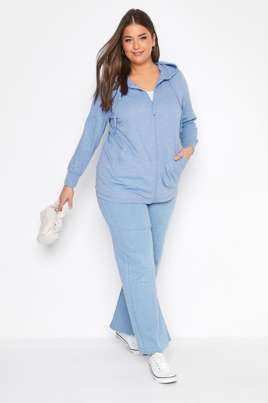 Plus Size Blue Marl Zip Hoodie | Yours Clothing  2