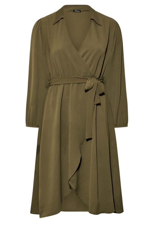 LIMITED COLLECTION Plus Size Khaki Green Wrap Dress | Yours Clothing 6