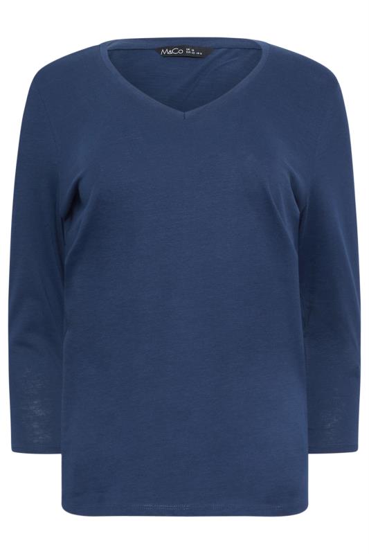 M&Co Navy Blue V-Neck Cotton T-Shirt | M&Co 4