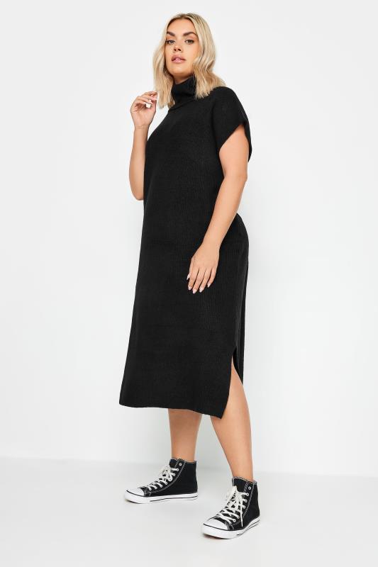 YOURS Plus Size Black Roll Neck Knitted Dress | Yours Clothing 2