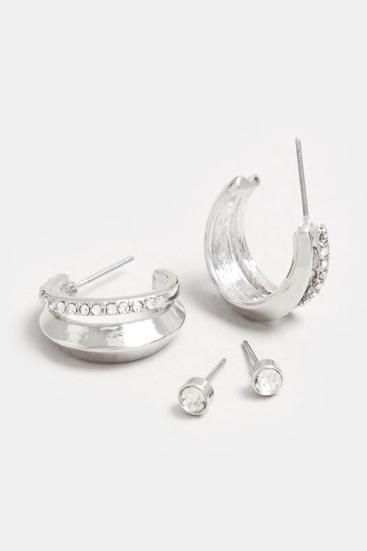 2 PACK Silver Diamante Hoop Earrings | Yours Clothing 3