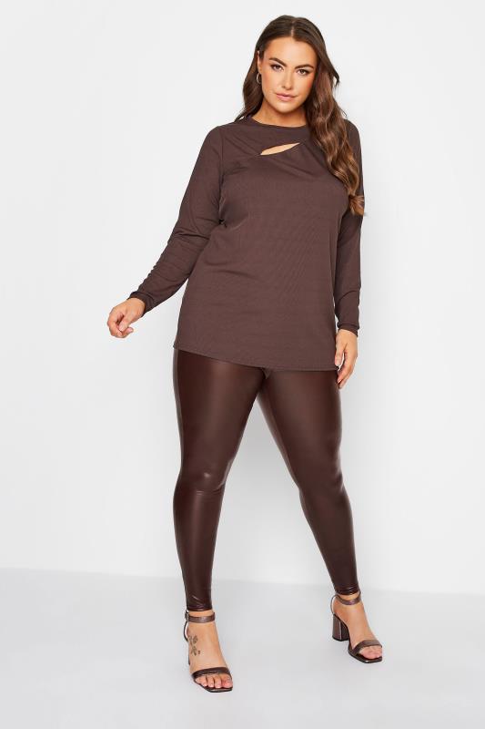 Plus Size Brown Leather Look Leggings | Yours Clothing 3