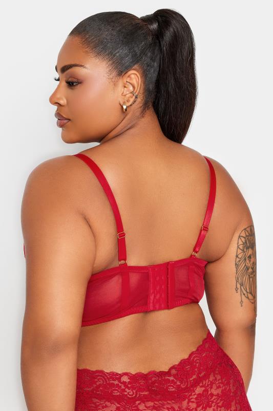 YOURS Plus Size Red Lace Strap Detail Padded Longline Bra | Yours Clothing 5
