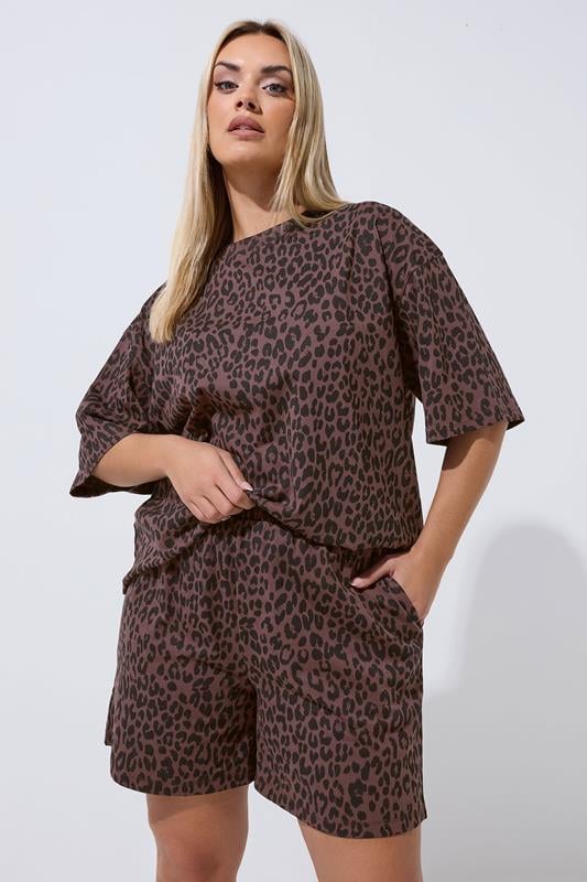  LIMITED COLLECTION Curve Chocolate Brown Leopard Shorts