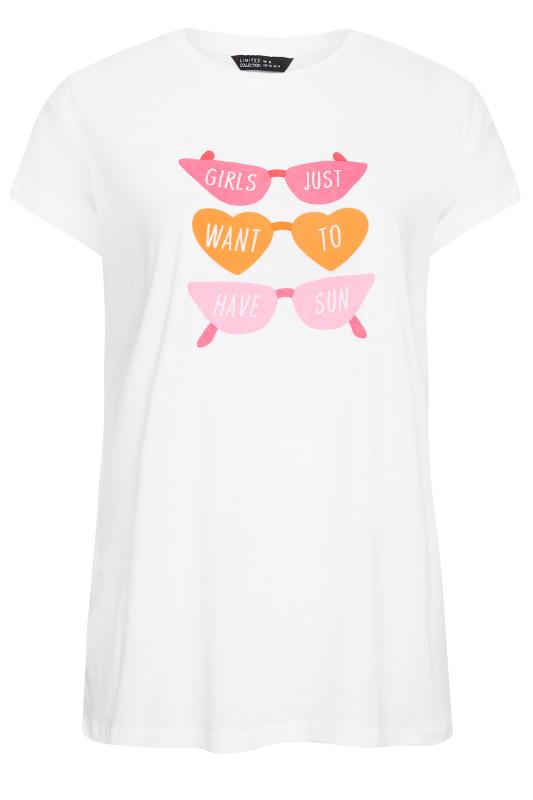 LIMITED COLLECTION Plus Size White 'Girls Want Sun' Slogan Print T-Shirt | Yours Clothing 6