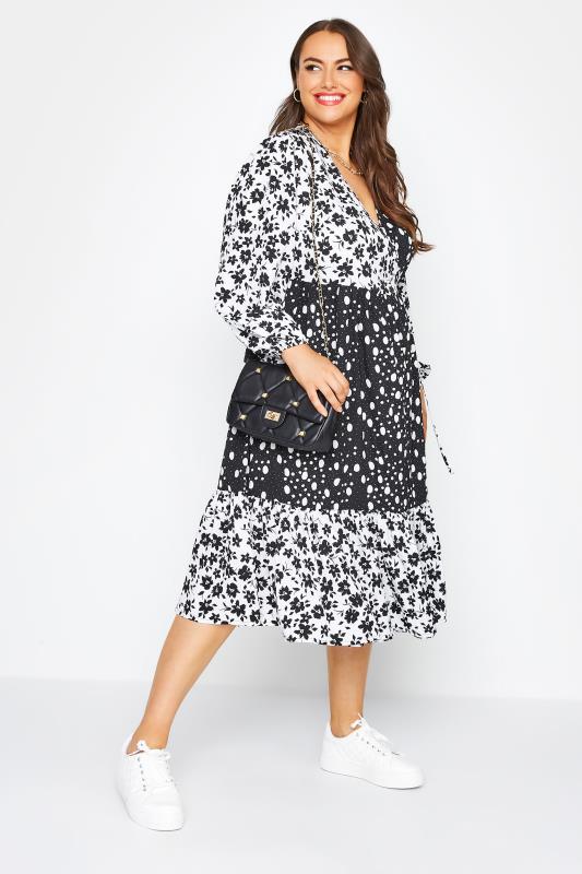LIMITED COLLECTION Plus Size Black & White Floral Wrap Dress | Yours Clothing 2