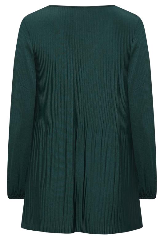 Curve Plus Size Green Long Sleeve Plisse Pleated Swing Top | Yours Clothing 7