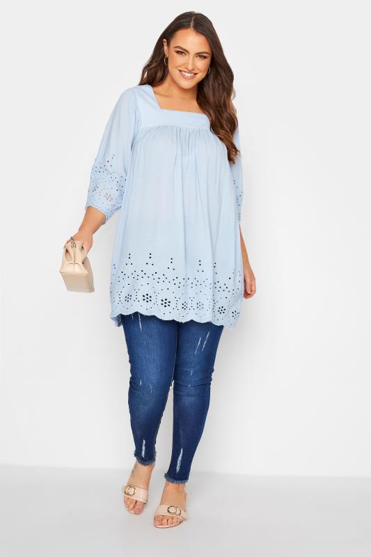 Pale Blue Milkmaid Broderie Anglaise Top | Yours Clothing 2
