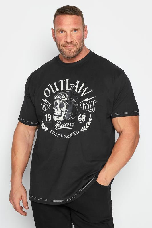 KAM Big & Tall Black Outlaws Skull Print T-shirt | BadRhino 1