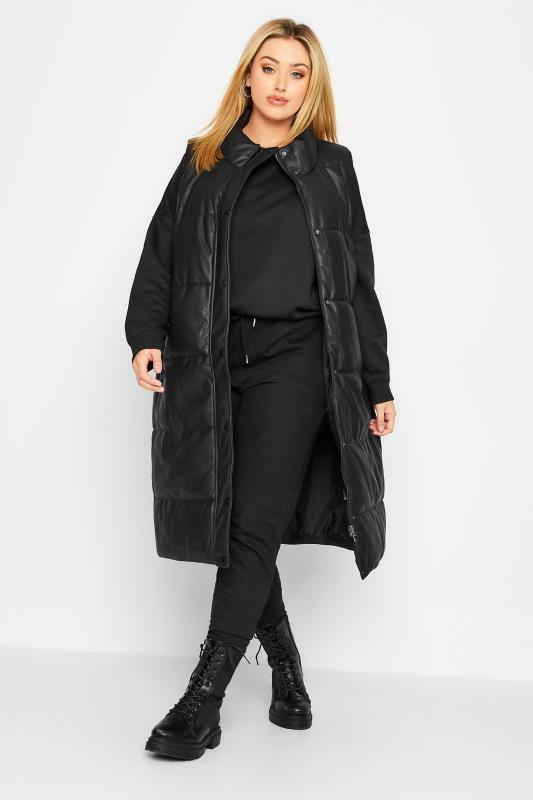 Plus Size Black Faux Leather Puffer Gilet | Yours Clothing 2
