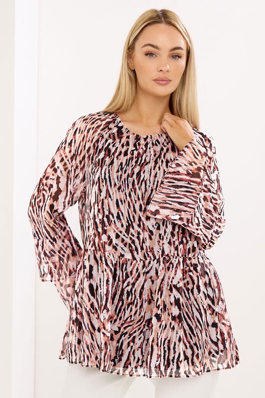  STAR blusa naranja con estampado abstracto y mangas de volantes