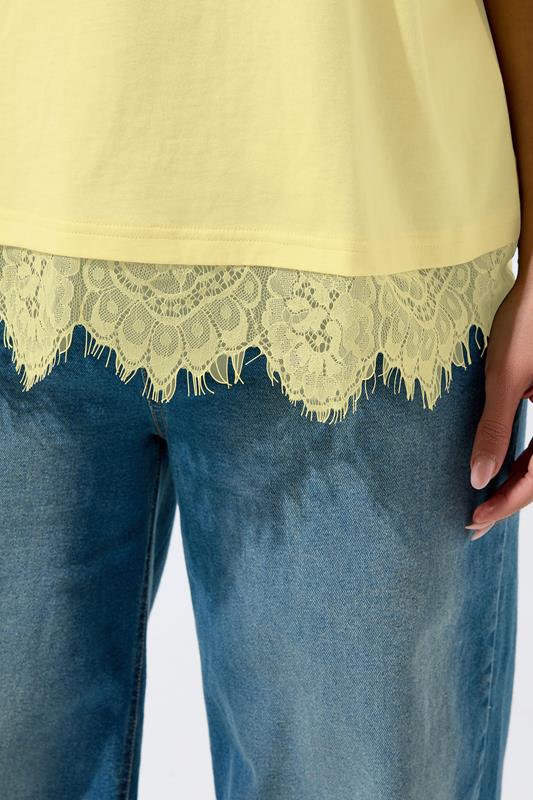 LIMITED COLLECTION Plus Size Yellow Lace Hem T-Shirt | Yours Clothing 4