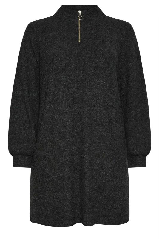 YOURS Plus Size Charcoal Grey Soft Touch Zip Neck Jumper Dress | Yours Clothing 5