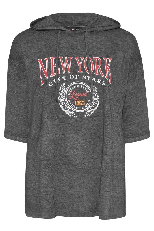 Grey 'New York' Slogan Graphic Print Short Sleeve Hoodie_F.jpg