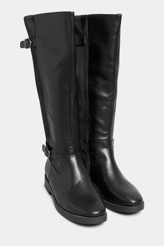 Black Double Strap Knee High Boots In Wide E Fit & Extra Wide EEE Fit | Yours Clothing 2