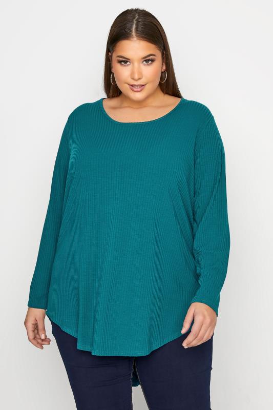 LIMITED COLLECTION Teal Longline Ribbed Top_A.jpg